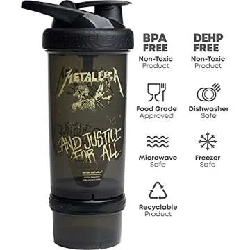 Smartshake Revive Metallica Protein Shaker Bottle with Storage – 750ml Protein Shake Bottles Metallica Merchandise Gift Shaker Cup, Guitar Gifts for Men, Rock Band Collection