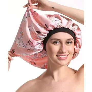 Satin Silk Bonnet Sleep Cap - Printing Soft Extra Large Wide Band S Women Night Hat For Long Curly N...