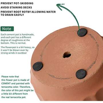 POTEY Cement Indoor Plant Pots - Durable Decor with Drain Hole