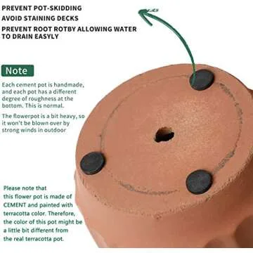 POTEY Cement Indoor Plant Pots - Durable Decor with Drain Hole