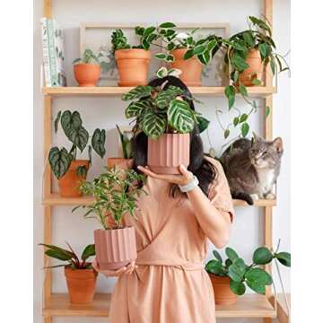 POTEY Cement Indoor Plant Pots - Durable Decor with Drain Hole