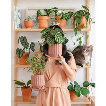 POTEY Cement Indoor Plant Pots - Durable Decor with Drain Hole