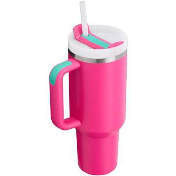 Stanley Quencher H2.0 Tumbler with Handle and Straw 40 oz | Flowstate 3-Position Lid | Cup Holder Compatible for Travel | Insulated Stainless Steel Cup | BPA-Free | Passion Pink