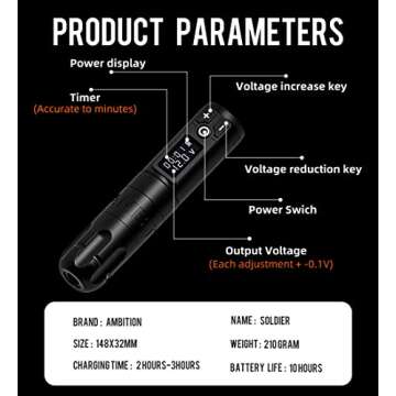 Ambition Wireless Tattoo Machine with Extra Battery and Needles