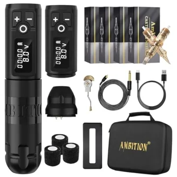 Ambition Soldier Wireless Tattoo Machine Kit - Complete Rotary Setup with Extra Battery and Needles