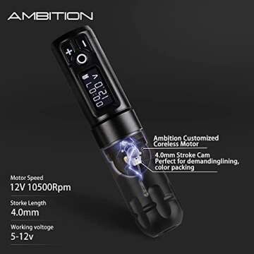 Ambition Wireless Tattoo Machine with Extra Battery and Needles