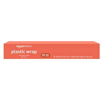 Amazon Basics Plastic Wrap, 300 Sq Ft, Pack of 3, 100 Sq Ft Rolls