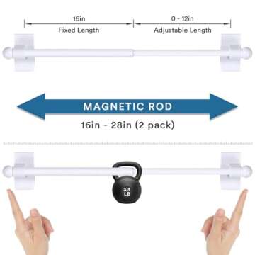 H.VERSAILTEX 2 PACK Magnetic Curtain Rods for Metal Doors Top and Bottom Multi-Use Adjustable Appliances for Iron and Steel Place, Petite Ball Ends, 16 to 28 Inch, 1/2 Inch Diameter, White
