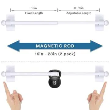 H.VERSAILTEX 2 PACK Magnetic Curtain Rods for Metal Doors Top and Bottom Multi-Use Adjustable Appliances for Iron and Steel Place, Petite Ball Ends, 16 to 28 Inch, 1/2 Inch Diameter, White