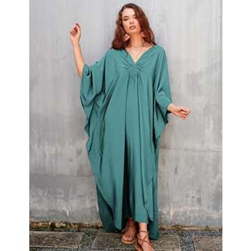 Bsubseach Women Casual Kaftan Dress Batwing Sleeve Plus Size Swimsuit Cover Up Maxi Caftan Dresses D...
