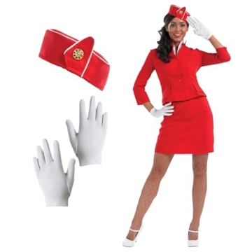 Retro Red Flight Attendant Costume for Women - XX-Large, Complete with Hat & Gloves