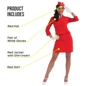 Retro Red Flight Attendant Costume Women XX-Large with Hat