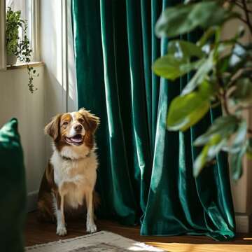 jinchan Velvet Blackout Curtain for Living Room, 96 Inch Long, Emerald Green