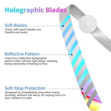 chemotex Fly Fans for Tables Rechargeable Fly Fans for Food Keep Flies Away Flexible Fly Repellent Fans for Outdoor Table Top Fly Fan with Holographic Blades for Outside, Picnic (White, 3Packs)