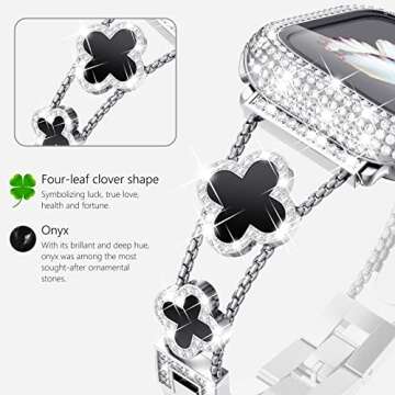 Surace Compatible with Apple Watch Bands 40mm for Women, Jewelry Diamond Rhinestone Stainless Steel Metal Wristband Strap with Bling PC Protective Case for iWatch Series 6/5/4 SE 40mm, Silver/Black