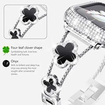 Surace Compatible with Apple Watch Bands 40mm for Women, Jewelry Diamond Rhinestone Stainless Steel Metal Wristband Strap with Bling PC Protective Case for iWatch Series 6/5/4 SE 40mm, Silver/Black