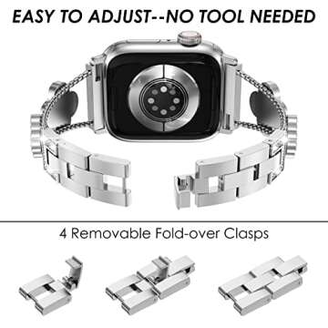 Surace Compatible with Apple Watch Bands 40mm for Women, Jewelry Diamond Rhinestone Stainless Steel Metal Wristband Strap with Bling PC Protective Case for iWatch Series 6/5/4 SE 40mm, Silver/Black