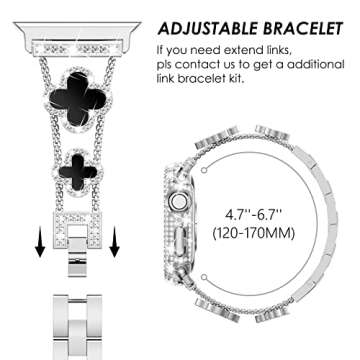 Surace Compatible with Apple Watch Bands 40mm for Women, Jewelry Diamond Rhinestone Stainless Steel Metal Wristband Strap with Bling PC Protective Case for iWatch Series 6/5/4 SE 40mm, Silver/Black