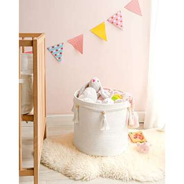 Mkono, Decorative Macrame Cotton Rope Basket with Braided Tassels Organizer for Nursery Toys Magazin...