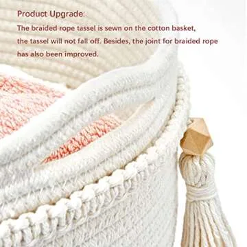 Mkono, Decorative Macrame Cotton Rope Basket with Braided Tassels Organizer for Nursery Toys Magazine Potted Plants Living Room Bedroom Home Decor 15 x