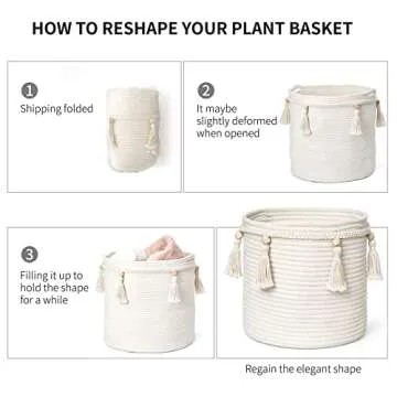 Mkono, Decorative Macrame Cotton Rope Basket with Braided Tassels Organizer for Nursery Toys Magazine Potted Plants Living Room Bedroom Home Decor 15 x