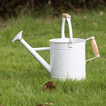 HORTICAN 1 Gallon Watering Can with Wooden Handles, White Watering Can, Metal Watering Can with Remo...
