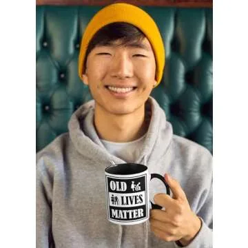 Old Lives Matter Coffee Mug, Unique Retirement Or Birthday Gift Mugs To Be Loved Mug - White with Colored Inside and Handle. (Two Tone Black, 11oz)