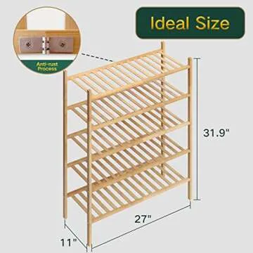 Z&L HOUSE 5-Tier Shoe Rack for Closet, Stackable Shoes Rack Organizer Free Standing Shoe Shelf for Entryway and Closet Hallway, Multifunctional Bamboo Rack in Different Combinations (5-Tier)