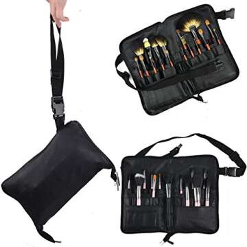 BestFire Professional Makeup Brush Bag Case Portable 22 Pockets Cosmetic Brush Holder Organizer with Artist Belt Strap PU Leather(Brushes Not Included)