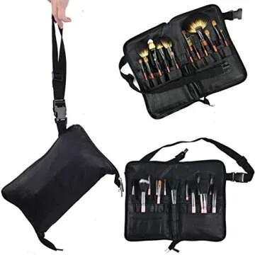 BestFire Professional Makeup Brush Bag Case Portable 22 Pockets Cosmetic Brush Holder Organizer with Artist Belt Strap PU Leather(Brushes Not Included)