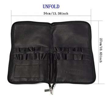 BestFire Professional Makeup Brush Bag Case Portable 22 Pockets Cosmetic Brush Holder Organizer with Artist Belt Strap PU Leather(Brushes Not Included)