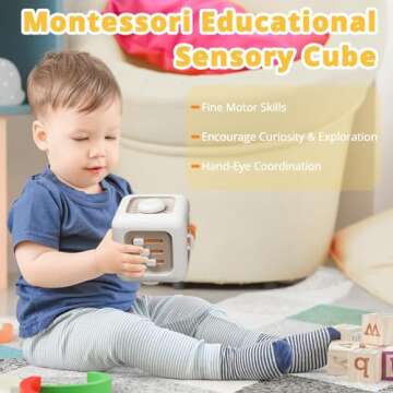 bessome Busy Activity Cube for Fine Motor Skill Learning|Montessori Toys for 1 Year Old Boy Girl|Sensory Toys for Toddler 1-3|Travel Baby Toy for 12-18 Months|First Birthday Gift for 1 Year Old