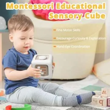 bessome Busy Activity Cube for Fine Motor Skill Learning|Montessori Toys for 1 Year Old Boy Girl|Sensory Toys for Toddler 1-3|Travel Baby Toy for 12-18 Months|First Birthday Gift for 1 Year Old
