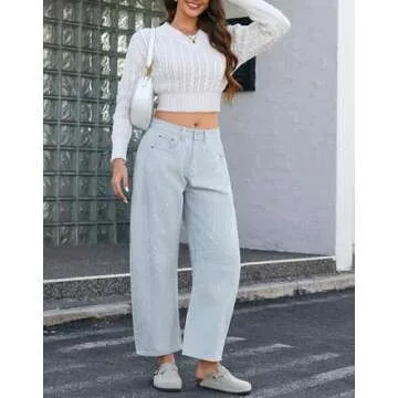 Kedera Mid Rise Barrel Jeans for Women Mid Waist Wide Leg Cropped Denim Pants Y2k Baggy Boyfriend Jeans with Pockets