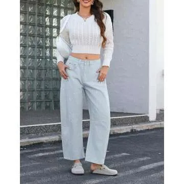 Kedera Mid Rise Barrel Jeans for Women Mid Waist Wide Leg Cropped Denim Pants Y2k Baggy Boyfriend Jeans with Pockets