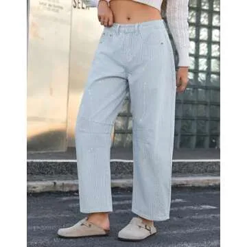Kedera Mid Rise Barrel Jeans for Women Mid Waist Wide Leg Cropped Denim Pants Y2k Baggy Boyfriend Jeans with Pockets