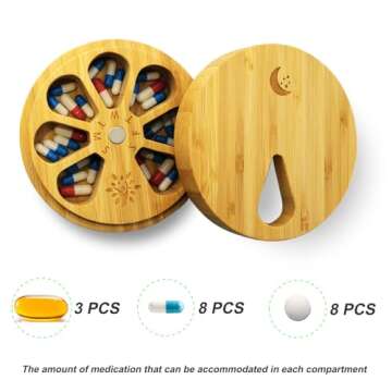 AM&PM Set of 2 Bamboo Wood Pill Organizer for Medicine Vitamin 2 Times a Day, Arthritis Friendly 7-D...
