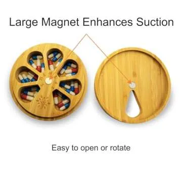 AM&PM Set of 2 Bamboo Wood Pill Organizer for Medicine Vitamin 2 Times a Day, Arthritis Friendly 7-Day Pill Box Medium Container Holder Weekly, Daily Portable Travel Pill Case