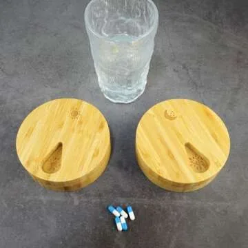 AM&PM Set of 2 Bamboo Wood Pill Organizer for Medicine Vitamin 2 Times a Day, Arthritis Friendly 7-Day Pill Box Medium Container Holder Weekly, Daily Portable Travel Pill Case