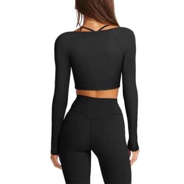 LASLULU Long Sleeve Workout Tops for Women Sexy Square Neck Crop Tops Cropped T Shirts Exercise Going Out Tops with Built in Bra(Black Medium)