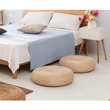 MAHAO Straw Flat Seat Cushion, Handmade Floor Pouf Mat, Ottoman Footstool for Meditation, Zen, Yoga ...