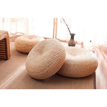 MAHAO Straw Flat Seat Cushion, Handmade Floor Pouf Mat, Ottoman Footstool for Meditation, Zen, Yoga Practice or Buddha (15.7" Dia. x 6.3" H)