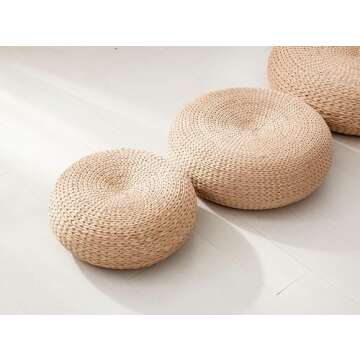 MAHAO Straw Flat Seat Cushion, Handmade Floor Pouf Mat, Ottoman Footstool for Meditation, Zen, Yoga Practice or Buddha (15.7" Dia. x 6.3" H)
