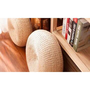 MAHAO Straw Flat Seat Cushion, Handmade Floor Pouf Mat, Ottoman Footstool for Meditation, Zen, Yoga Practice or Buddha (15.7" Dia. x 6.3" H)