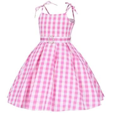 SZ-TONDA Girls Pink Plaid Costume Strap Dress - Kids 2023 Movie Cosplay Birthday Halloween Party Fav...