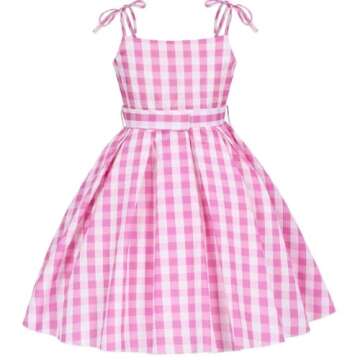 SZ-TONDA Girls Pink Plaid Costume Strap Dress - Kids 2023 Movie Cosplay Birthday Halloween Party Favors Outfit Clothes