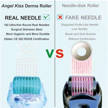 Angel Kiss Derma Roller REAL NEEDLE - 0.3mm Microneedling Roller for Face Body, 192 Individual Stainless Steel Needles, Face Microdermabrasion Roller for Men and Women