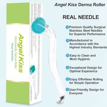 Angel Kiss Derma Roller REAL NEEDLE - 0.3mm Microneedling Roller for Face Body, 192 Individual Stainless Steel Needles, Face Microdermabrasion Roller for Men and Women