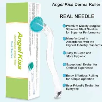 Angel Kiss Derma Roller REAL NEEDLE - 0.3mm Microneedling Roller for Face Body, 192 Individual Stainless Steel Needles, Face Microdermabrasion Roller for Men and Women