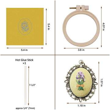 ZOCONE 4 Packs Embroidery Necklace Kit, Embroidery Pendant Kit Mini Cross Stitch Kit with Hoop, Necklace, Pendant, Stamped Pattern Cloth, Instructions, etc., Embroidery Kit for Adults
